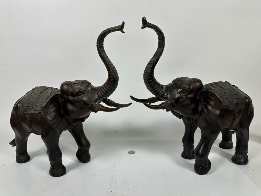 Pair Of Bronze Elephant Sculptures 17W X 16H [Photo 3]