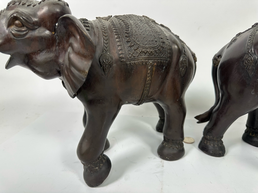 Pair Of Bronze Elephant Sculptures 17W X 16H [Photo 16]