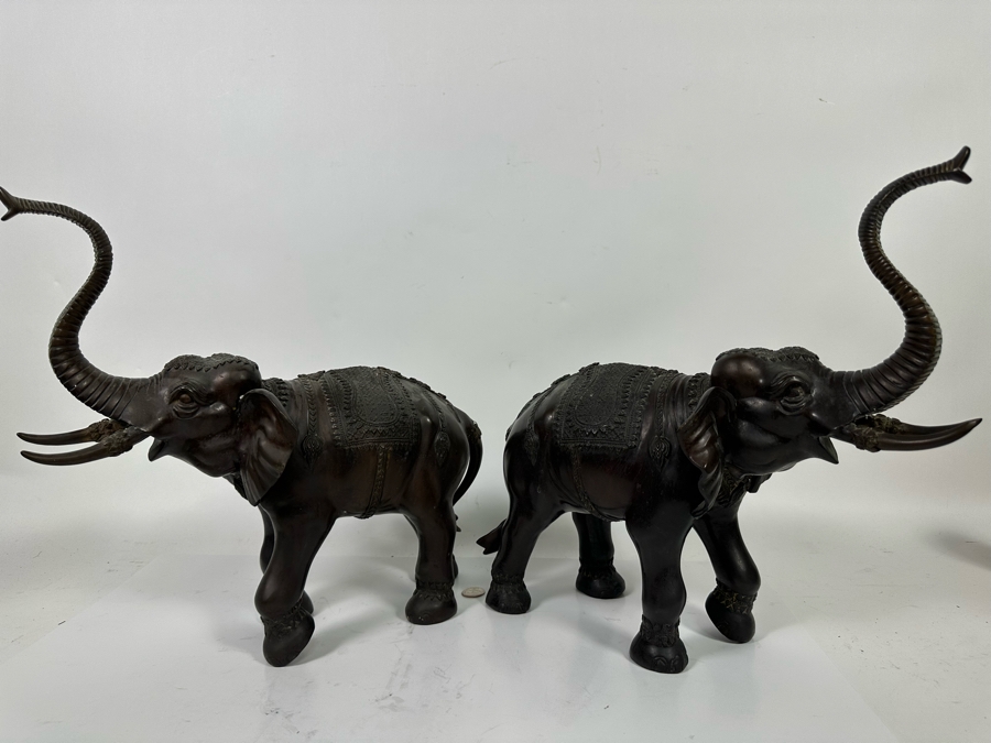 Pair Of Bronze Elephant Sculptures 17W X 16H [Photo 14]