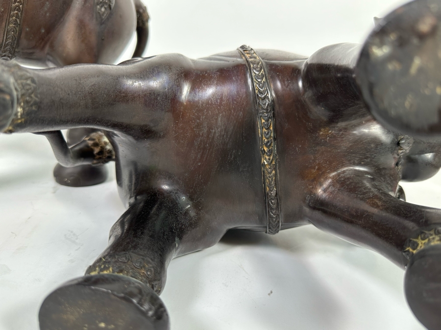 Pair Of Bronze Elephant Sculptures 17W X 16H [Photo 18]