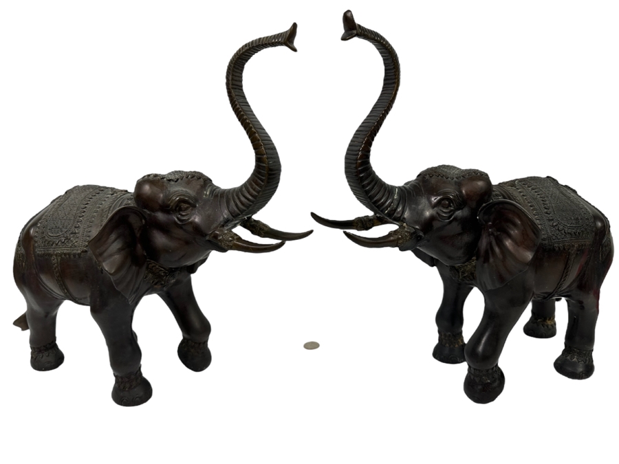 Pair Of Bronze Elephant Sculptures 17W X 16H [Photo 1]