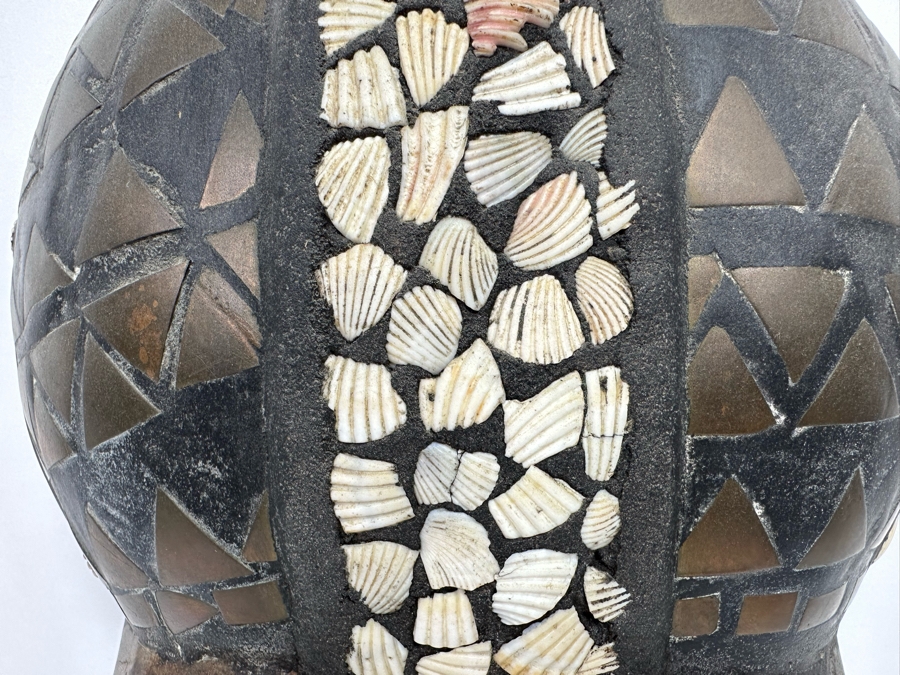 Vintage Large Handmade Wooden African Beaded Mask With Brass Ornamentation From Ghana 10.5W X 4D X 26H [Photo 7]