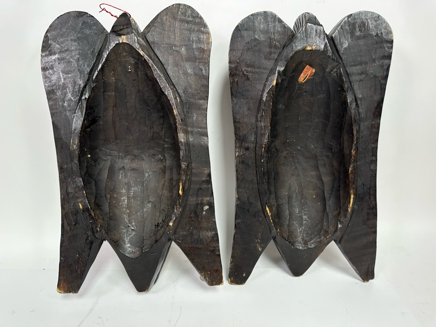 Pair Of Vintage Handmade Wooden African Beaded Masks With Brass Ornamentation From Ghana 11W X 4D X 18H [Photo 10]