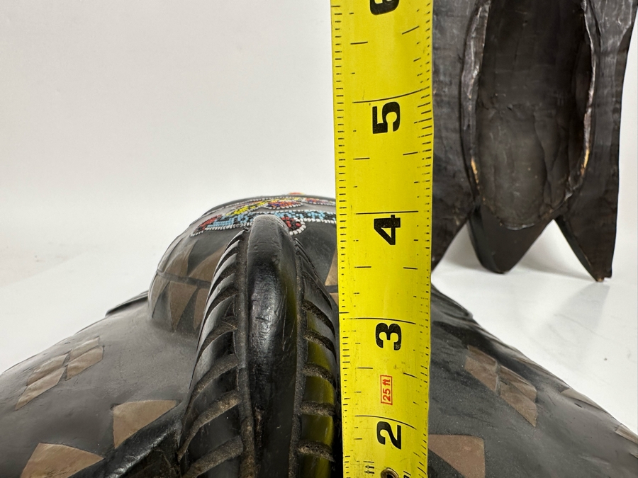 Pair Of Vintage Handmade Wooden African Beaded Masks With Brass Ornamentation From Ghana 11W X 4D X 18H [Photo 11]