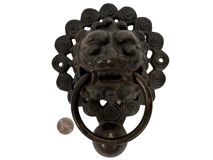 Vintage Bronze Chinese Lion Door Knocker 6.5W X 2.5D X 8.5H [Photo 2]