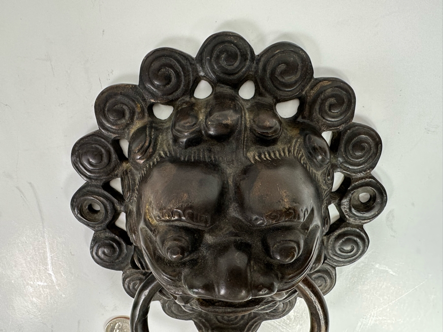 Vintage Bronze Chinese Lion Door Knocker 6.5W X 2.5D X 8.5H [Photo 7]