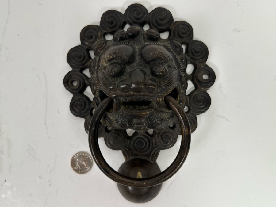 Vintage Bronze Chinese Lion Door Knocker 6.5W X 2.5D X 8.5H [Photo 3]