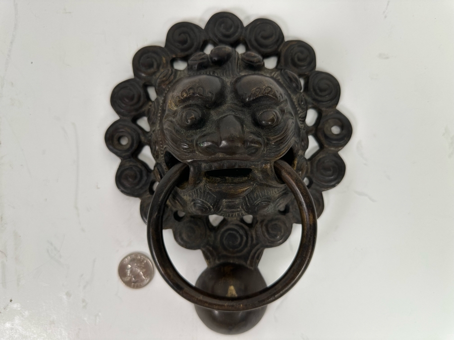 Vintage Bronze Chinese Lion Door Knocker 6.5W X 2.5D X 8.5H [Photo 4]