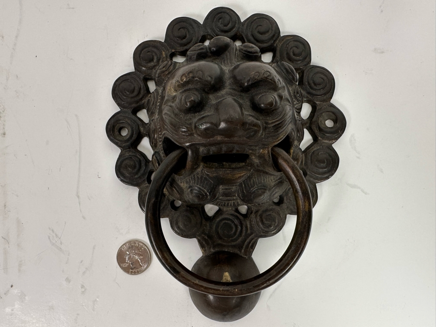 Vintage Bronze Chinese Lion Door Knocker 6.5W X 2.5D X 8.5H [Photo 5]