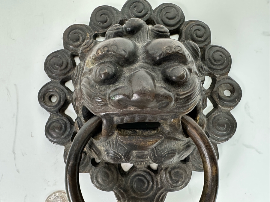 Vintage Bronze Chinese Lion Door Knocker 6.5W X 2.5D X 8.5H [Photo 6]