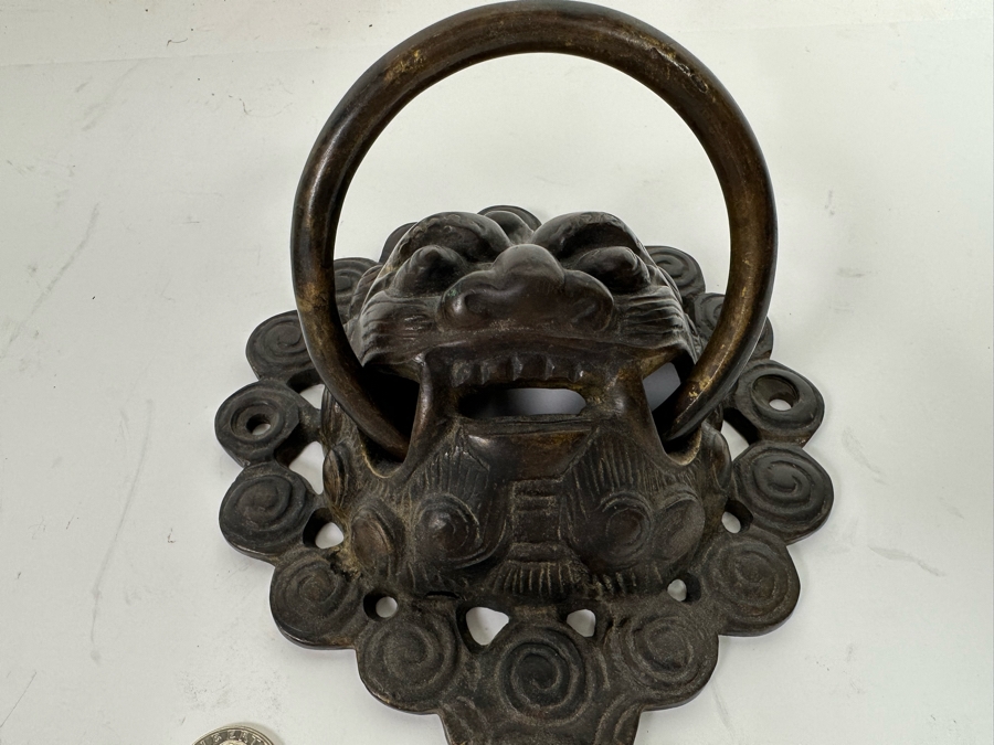 Vintage Bronze Chinese Lion Door Knocker 6.5W X 2.5D X 8.5H [Photo 9]