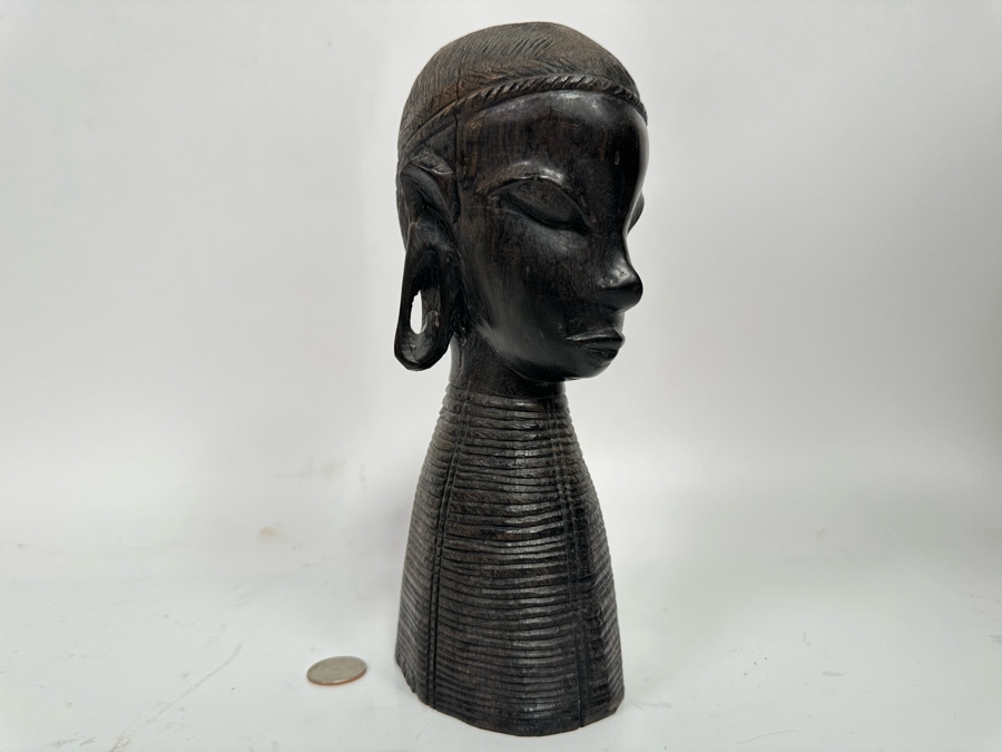 Vintage African Carved Hardwood Bust Sculpture 9.5H [Photo 4]