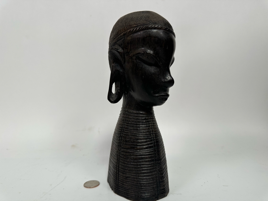 Vintage African Carved Hardwood Bust Sculpture 9.5H [Photo 3]