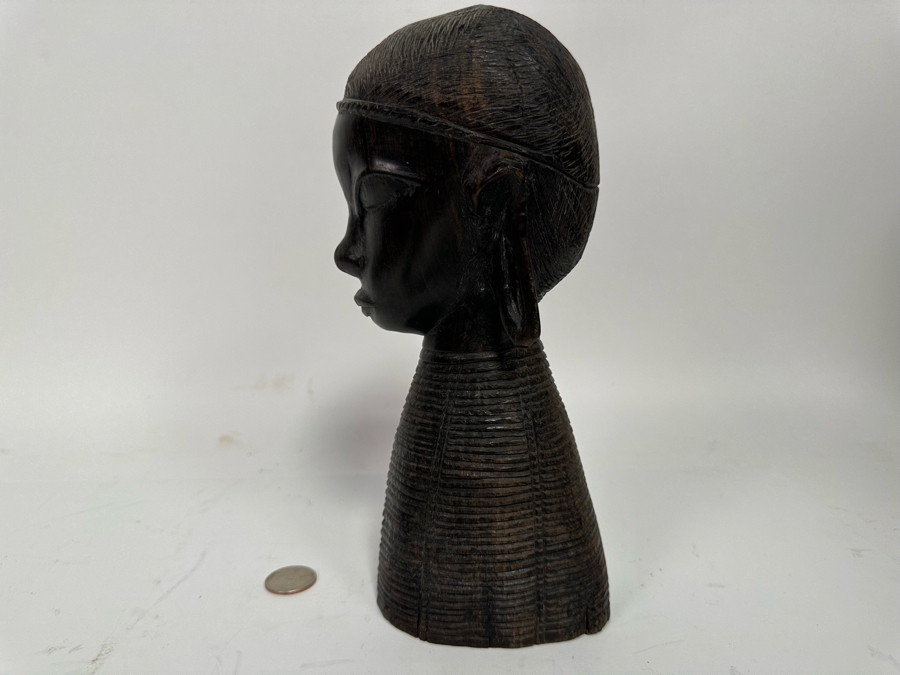Vintage African Carved Hardwood Bust Sculpture 9.5H [Photo 8]