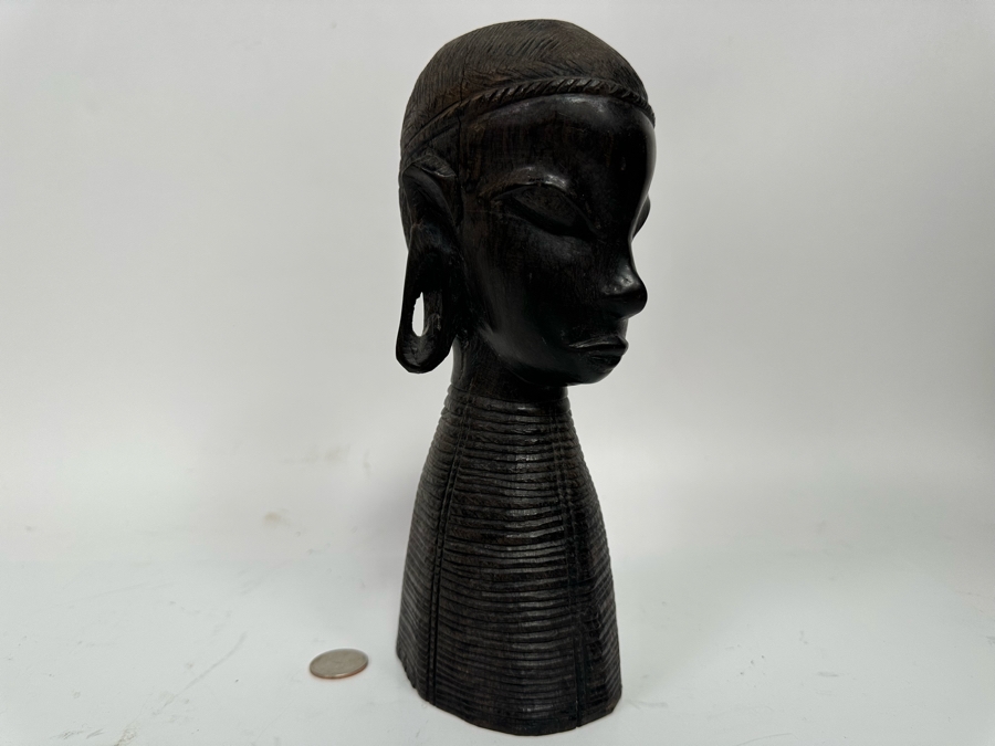 Vintage African Carved Hardwood Bust Sculpture 9.5H [Photo 2]