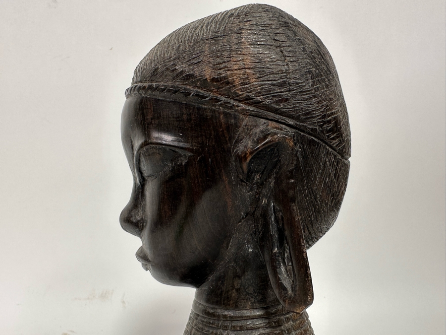 Vintage African Carved Hardwood Bust Sculpture 9.5H [Photo 9]