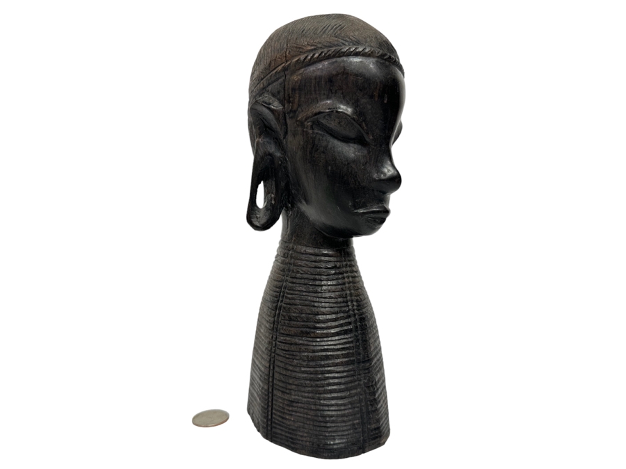 Vintage African Carved Hardwood Bust Sculpture 9.5H