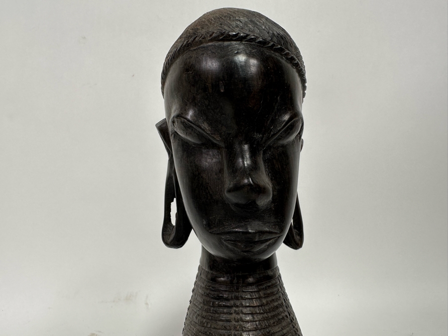 Vintage African Carved Hardwood Bust Sculpture 9.5H [Photo 6]