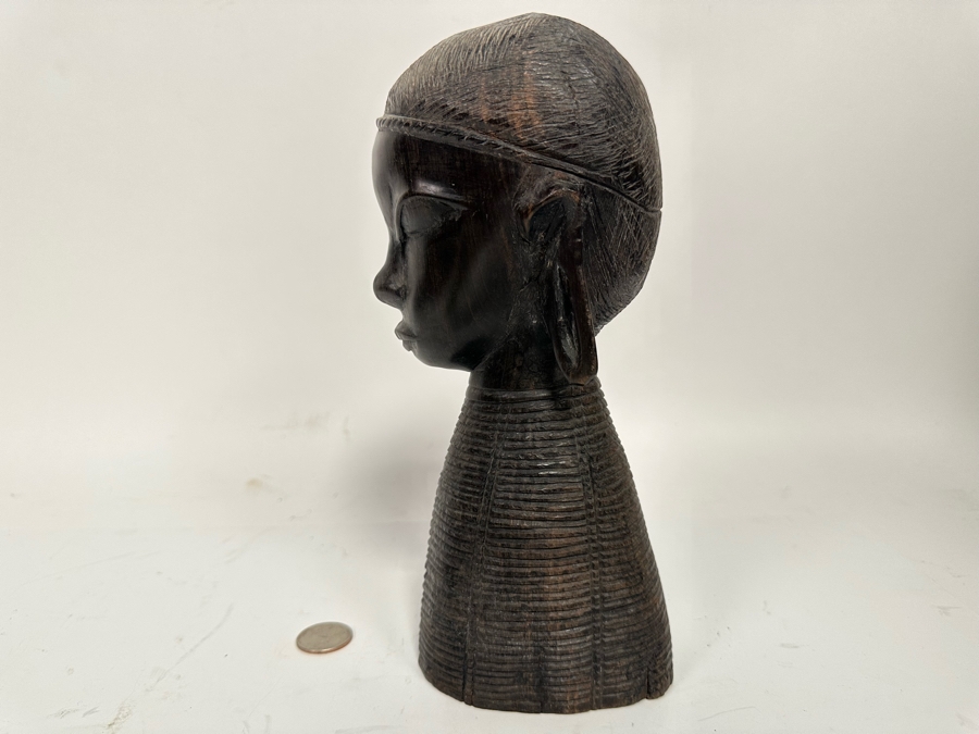 Vintage African Carved Hardwood Bust Sculpture 9.5H [Photo 7]