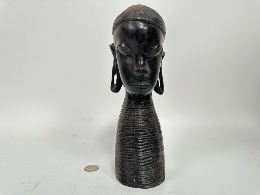 Vintage African Carved Hardwood Bust Sculpture 9.5H [Photo 5]