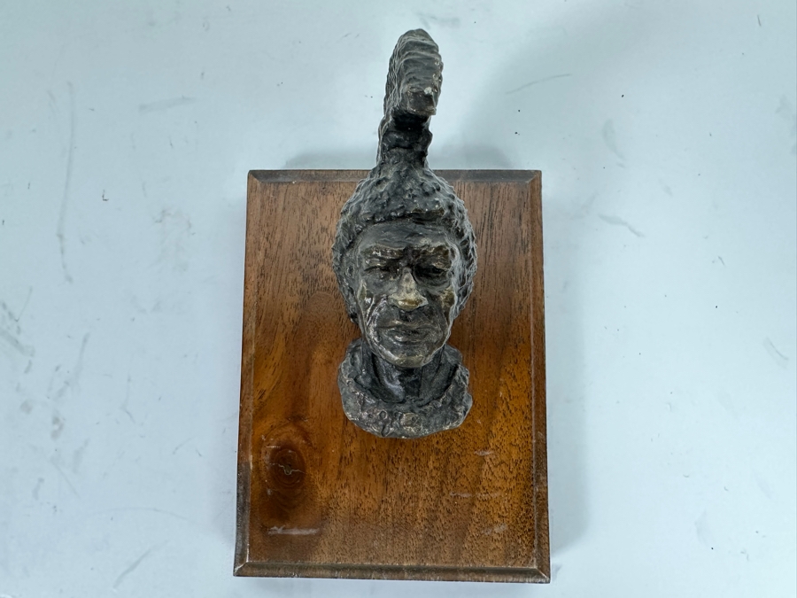 Paul Crites Limited Edition Bronze Bust Sculpture Mounted On Small Wooden Plaque Number 16/30 1978 3.5 X 3.5 [Photo 2]