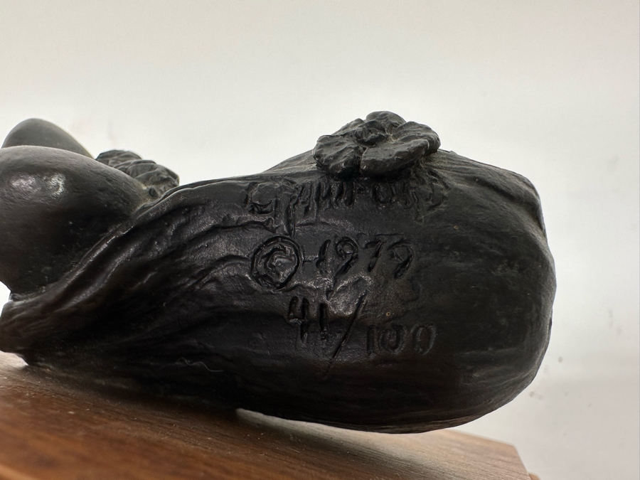 Ralph Crawford Limited Edition Bronze Bust Of Hawaiian Girl 41/100 Vintage 1979 Mounted On Small Wooden Plaque 3H [Photo 8]