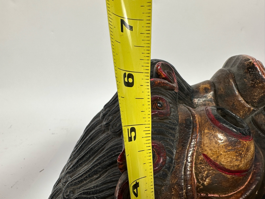 Incredible Hand Carved Far Eastern Wooden Two Faced Mask With Dragon Top 12.5W X 6D X 30.5H [Photo 19]
