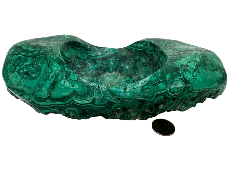 Organic Malachite Stone Trinket Bowl 10W X 6D X 3.25H