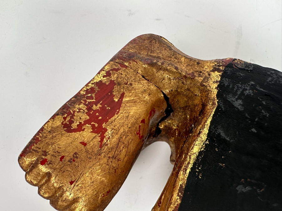 Reclining Carved Gilt Wooden Buddha Sculpture From Thailand Foot Has Been Repaired 24W X 8H [Photo 11]