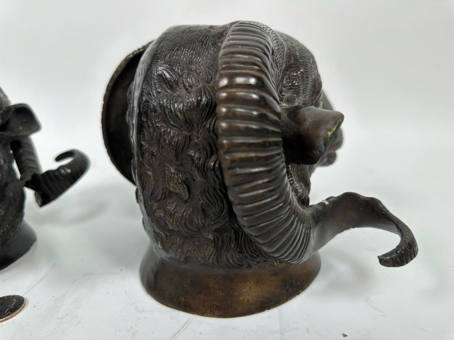 Pair Of Bronze Bighorn Sheep Wall Decor 8W X 7D X 6H [Photo 7]