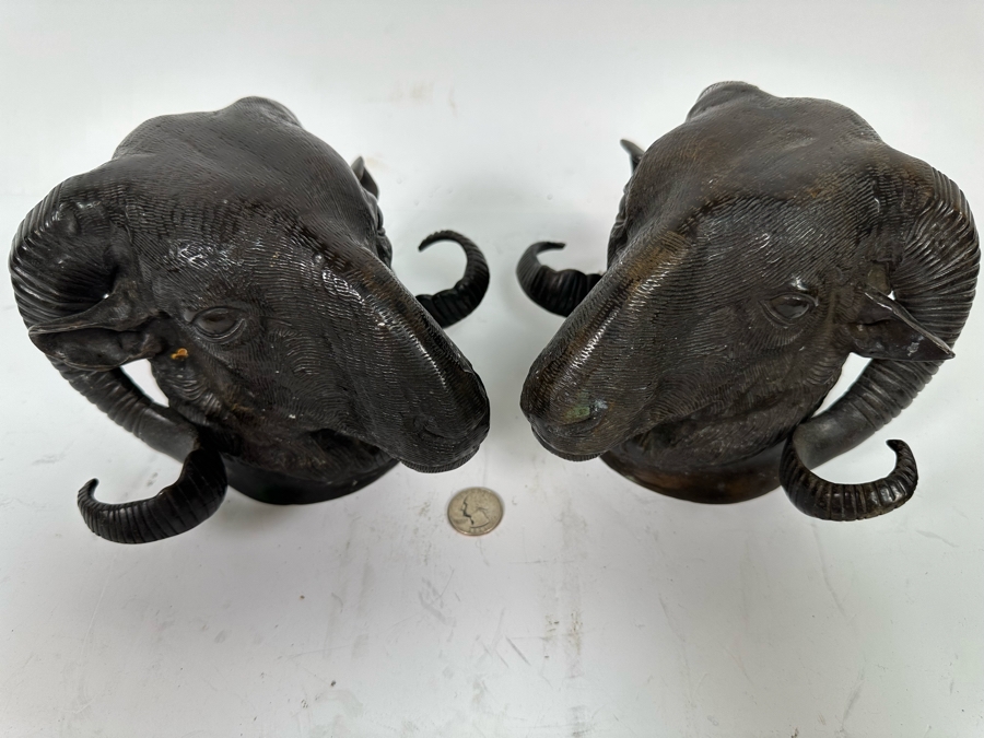 Pair Of Bronze Bighorn Sheep Wall Decor 8W X 7D X 6H [Photo 4]
