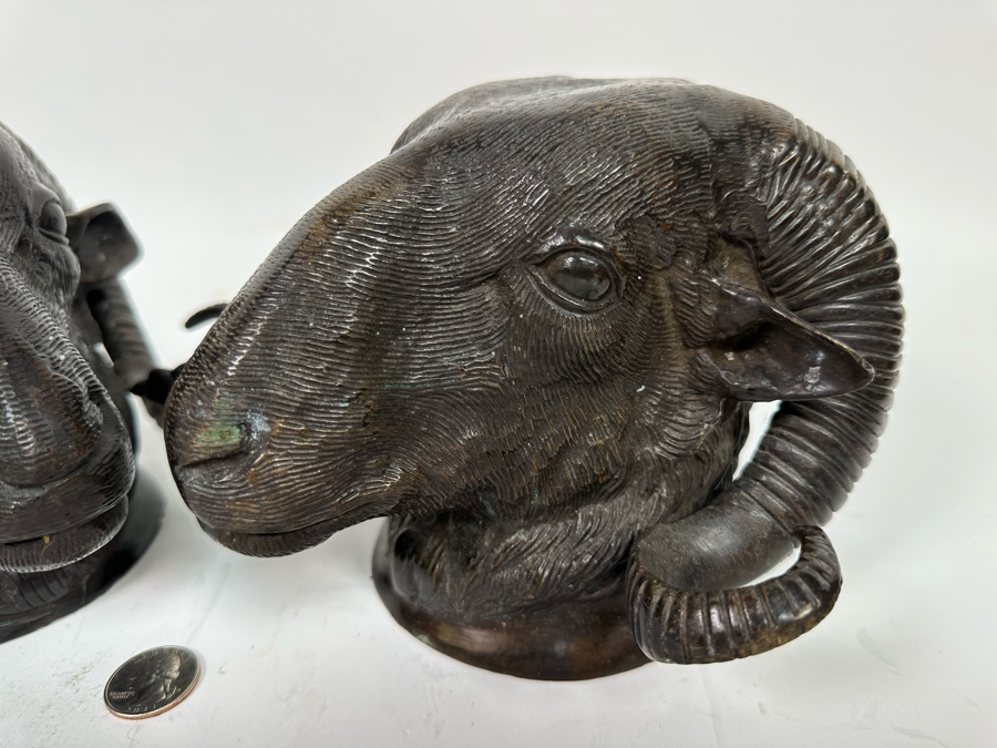 Pair Of Bronze Bighorn Sheep Wall Decor 8W X 7D X 6H [Photo 5]