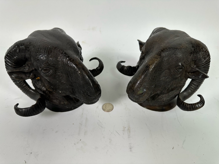 Pair Of Bronze Bighorn Sheep Wall Decor 8W X 7D X 6H [Photo 3]