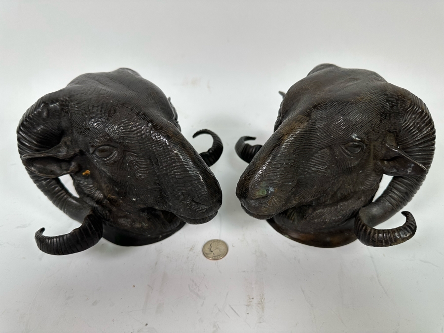 Pair Of Bronze Bighorn Sheep Wall Decor 8W X 7D X 6H [Photo 2]