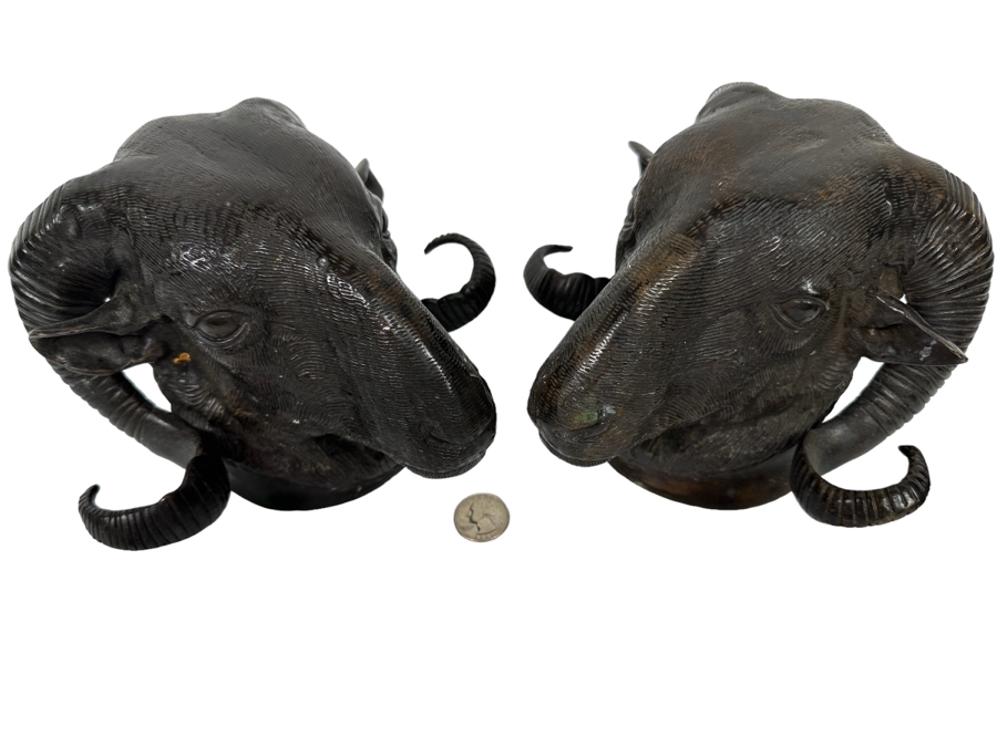 Pair Of Bronze Bighorn Sheep Wall Decor 8W X 7D X 6H