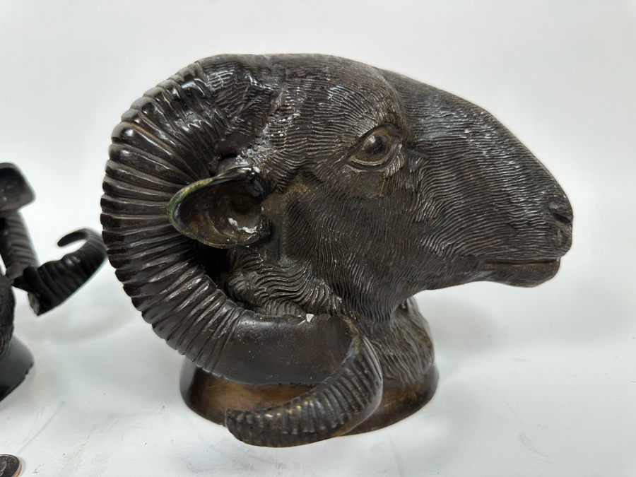Pair Of Bronze Bighorn Sheep Wall Decor 8W X 7D X 6H [Photo 8]