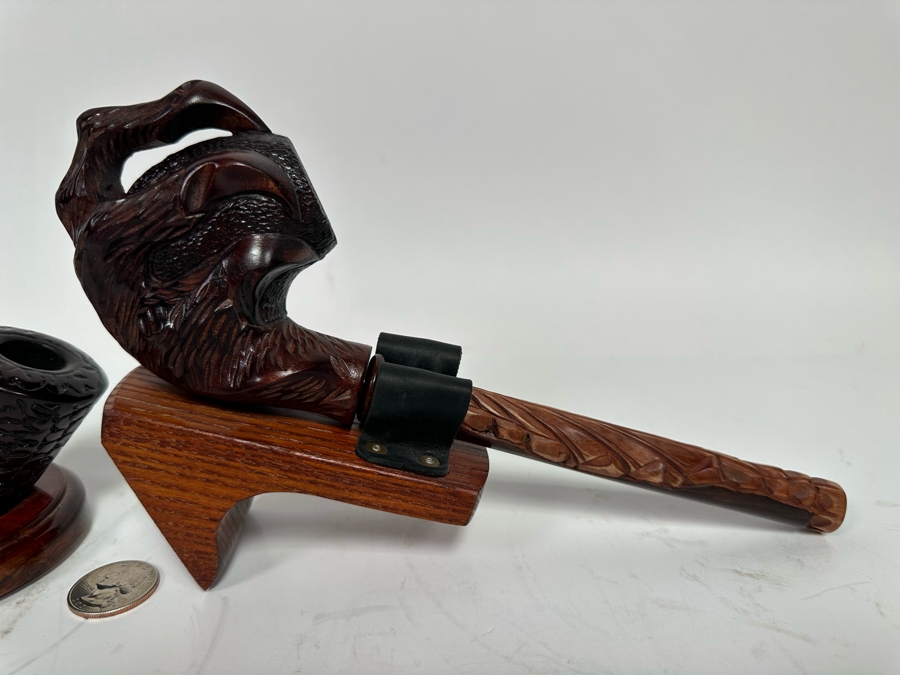 Pair Of Carved Smoking Pipes With Stands [Photo 4]