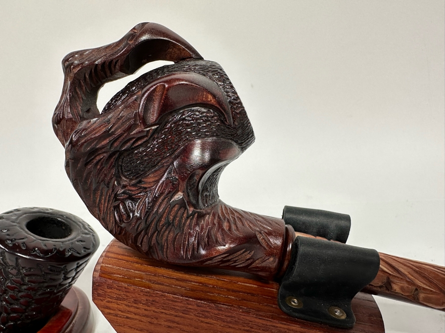 Pair Of Carved Smoking Pipes With Stands [Photo 5]