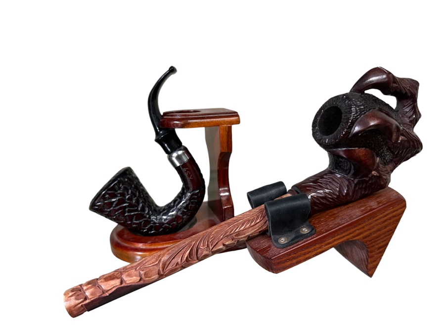 Pair Of Carved Smoking Pipes With Stands [Photo 10]