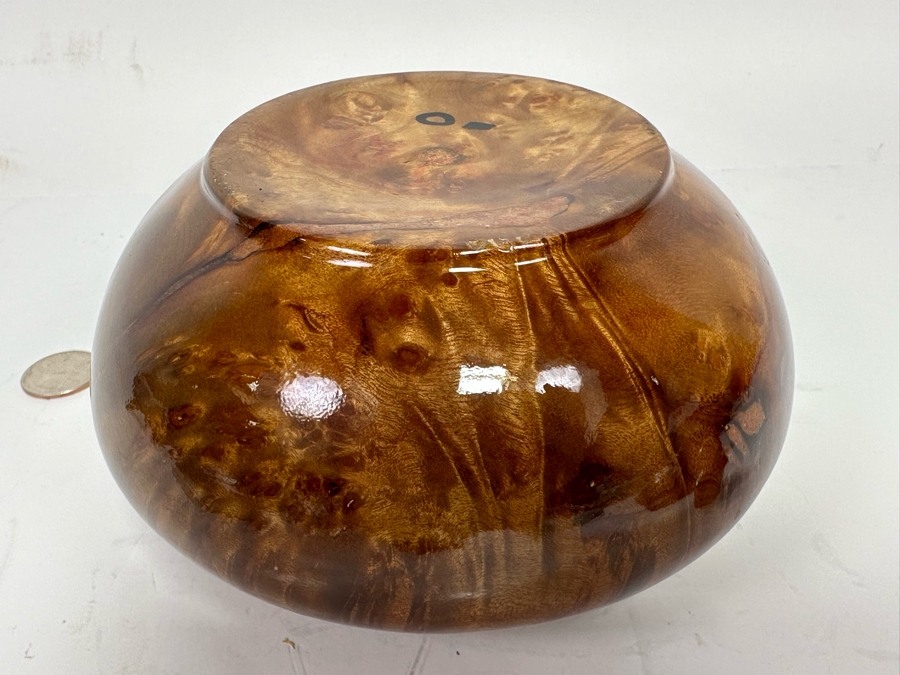 Beautiful Chinese Burled Wood Turned Urn Pot With Lid Art Piece 5.5W X 5H [Photo 14]