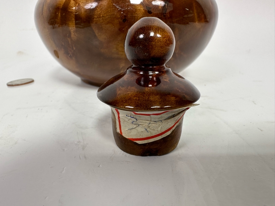 Beautiful Chinese Burled Wood Turned Urn Pot With Lid Art Piece 5.5W X 5H [Photo 11]