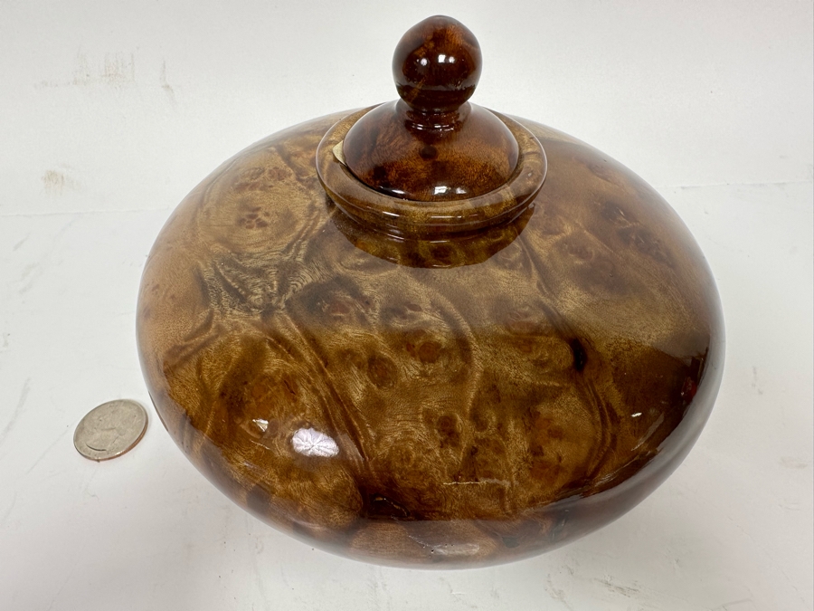 Beautiful Chinese Burled Wood Turned Urn Pot With Lid Art Piece 5.5W X 5H [Photo 7]