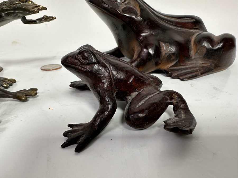 Collection Of Bronze/Brass Frogs Several Artist Signed