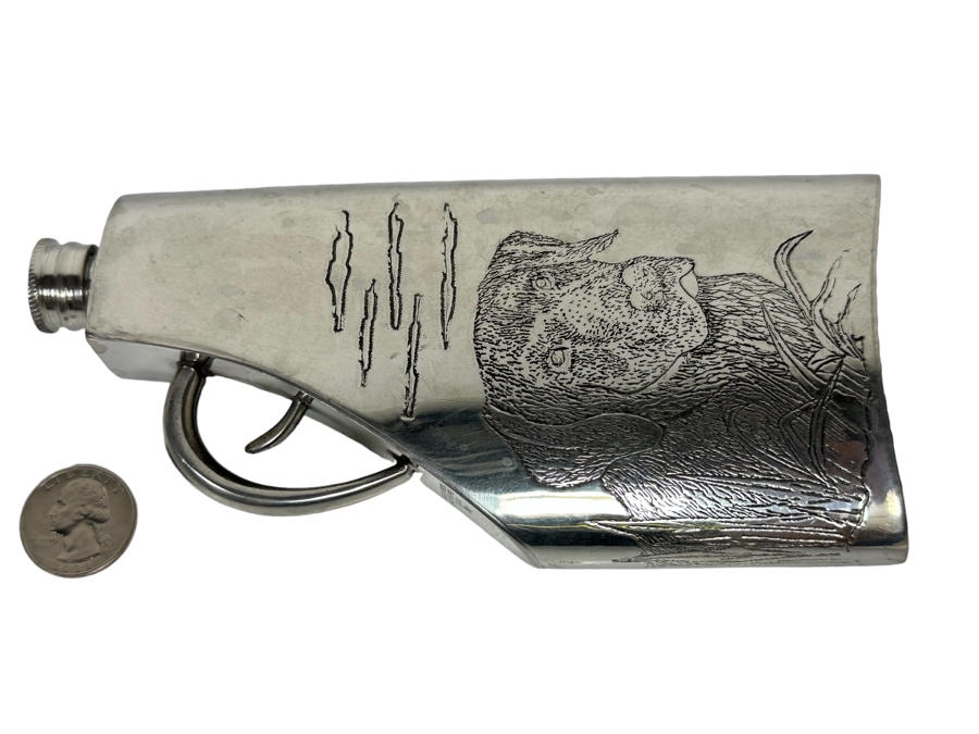 Flask In Shape Of Gun English Pewter Made In Sheffield England 6oz 7 X 3.5 [Photo 1]
