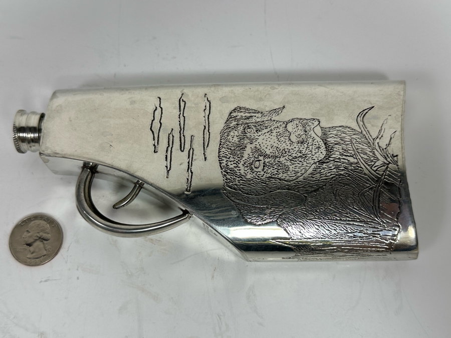 Flask In Shape Of Gun English Pewter Made In Sheffield England 6oz 7 X 3.5 [Photo 2]