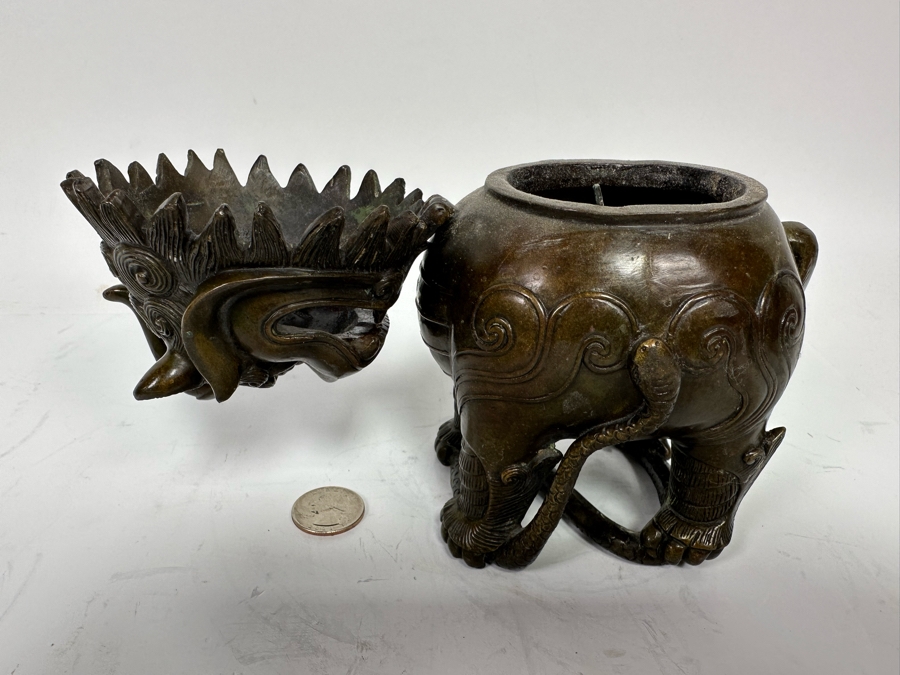 Vintage Chinese Bronze Foo Dog Incense Burner Censer 4W X 3.5D X 6.5H [Photo 9]