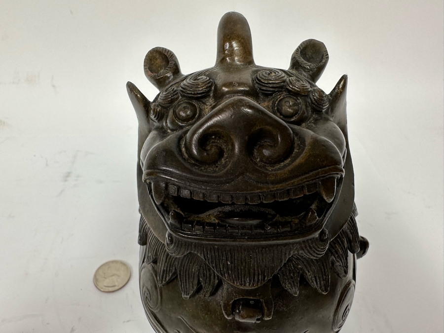 Vintage Chinese Bronze Foo Dog Incense Burner Censer 4W X 3.5D X 6.5H [Photo 8]