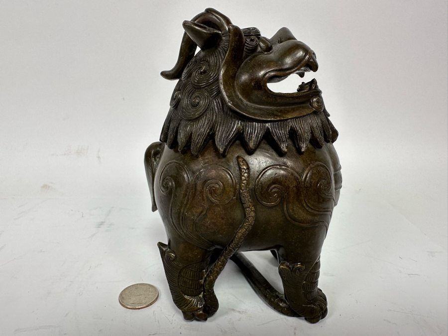 Vintage Chinese Bronze Foo Dog Incense Burner Censer 4W X 3.5D X 6.5H [Photo 4]