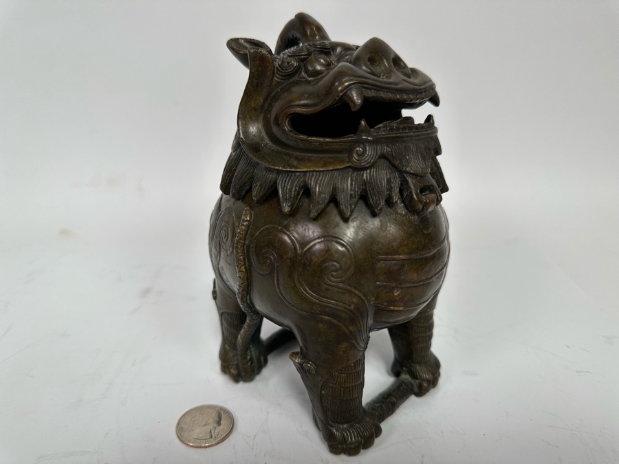 Vintage Chinese Bronze Foo Dog Incense Burner Censer 4W X 3.5D X 6.5H [Photo 2]