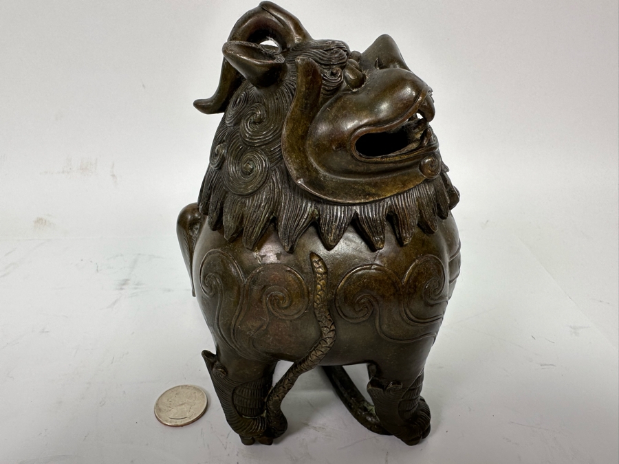 Vintage Chinese Bronze Foo Dog Incense Burner Censer 4W X 3.5D X 6.5H [Photo 5]